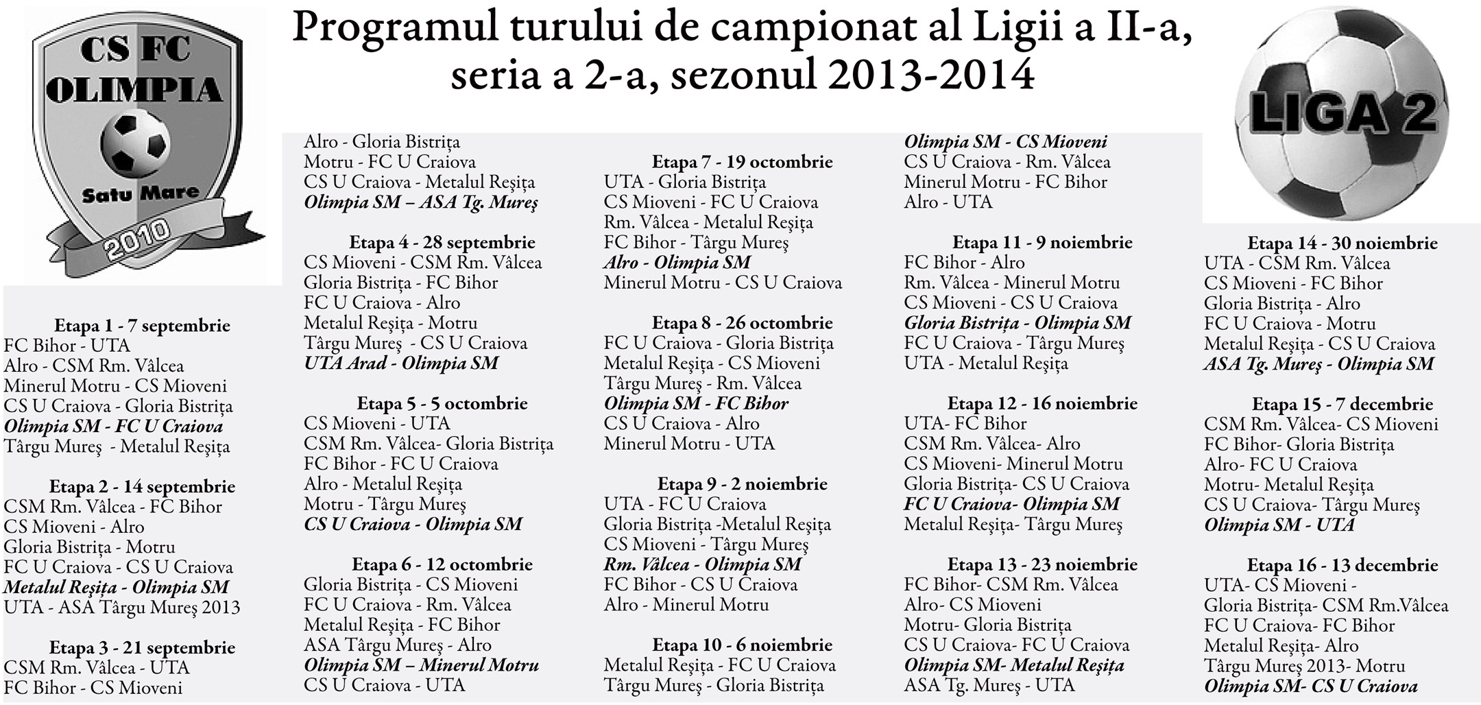 Programul turului de campionat al Ligii a II-a, seria a 2-a, sezonul 2013-2014