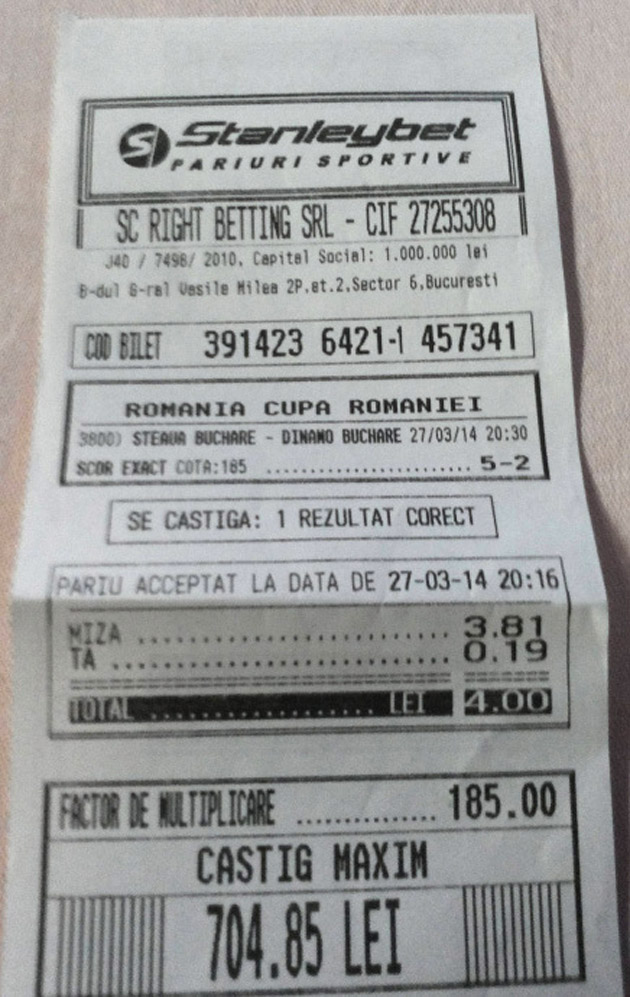 Cota 185! pentru un singur eveniment din Steaua - Dinamo!