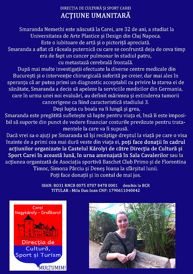 Donaţii pentru ajutorarea careiencei Smaranda Nemethi