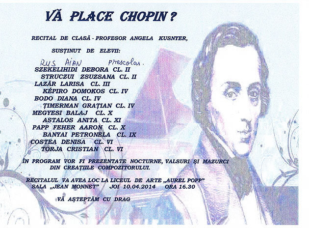 Recital “Vă place Chopin?” la Liceul de Artă  “Aurel Popp”