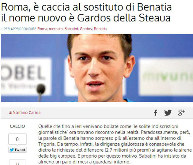 Transfer / Gardoş spre AS Roma