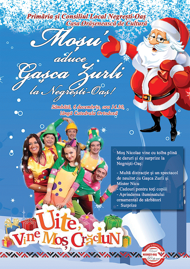 Spectacol de Moș Nicolae cu Gașca Zurli și Târgul Darurilor de Crăciun la Negrești-Oaș