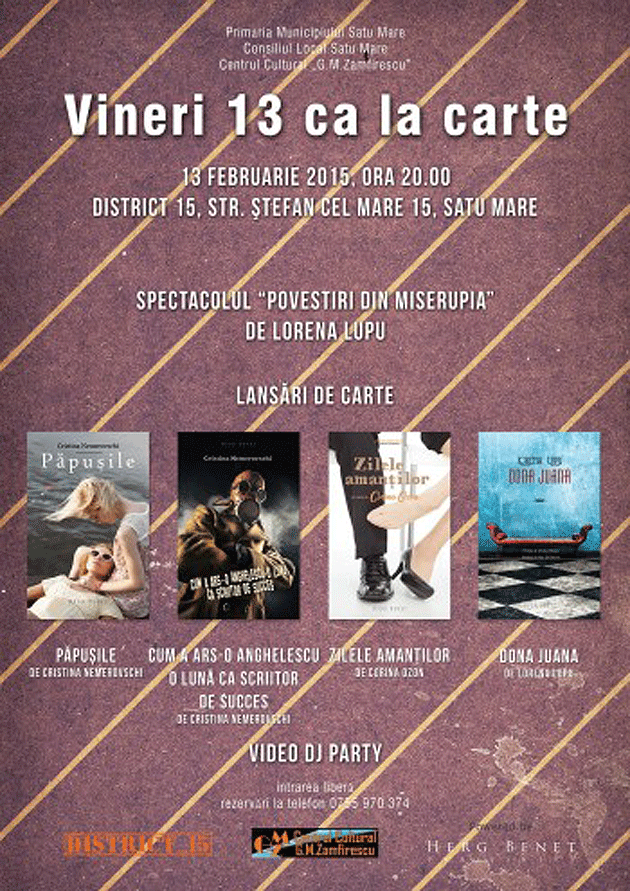 Lansări de carte, teatru şi muzică bună la District 15