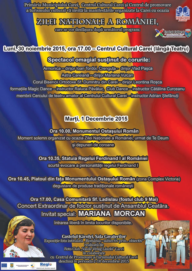 Programul manifestărilor  de 1 Decembrie la Carei