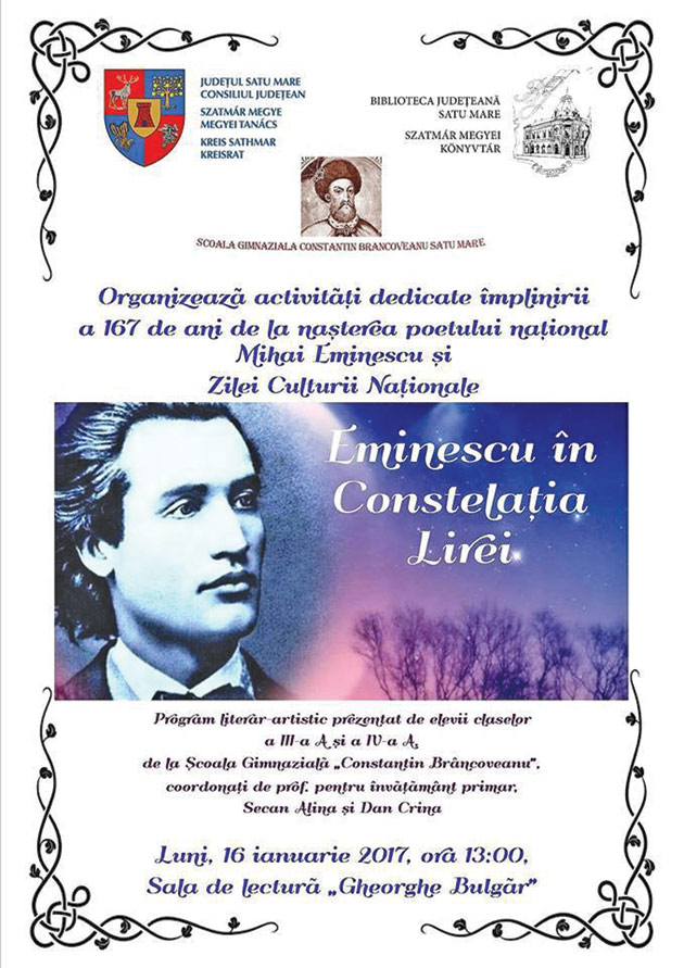 Mihai Eminescu, omagiat la Biblioteca Județeană Satu Mare
