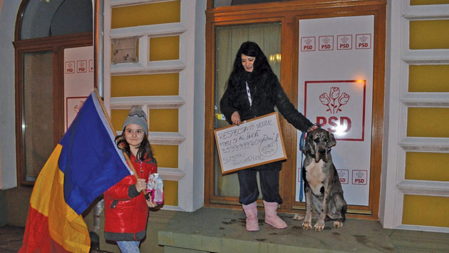 O sătmăreancă  a ținut piept protestatarilor chiar în fața sediului PSD