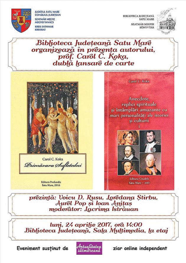 Dublă lansare de carte la Biblioteca Județeană Satu Mare