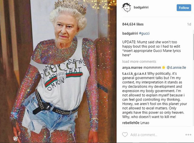 Rihanna şi-a uimit fanii postând poze trucate cu Regina Marii Britanii