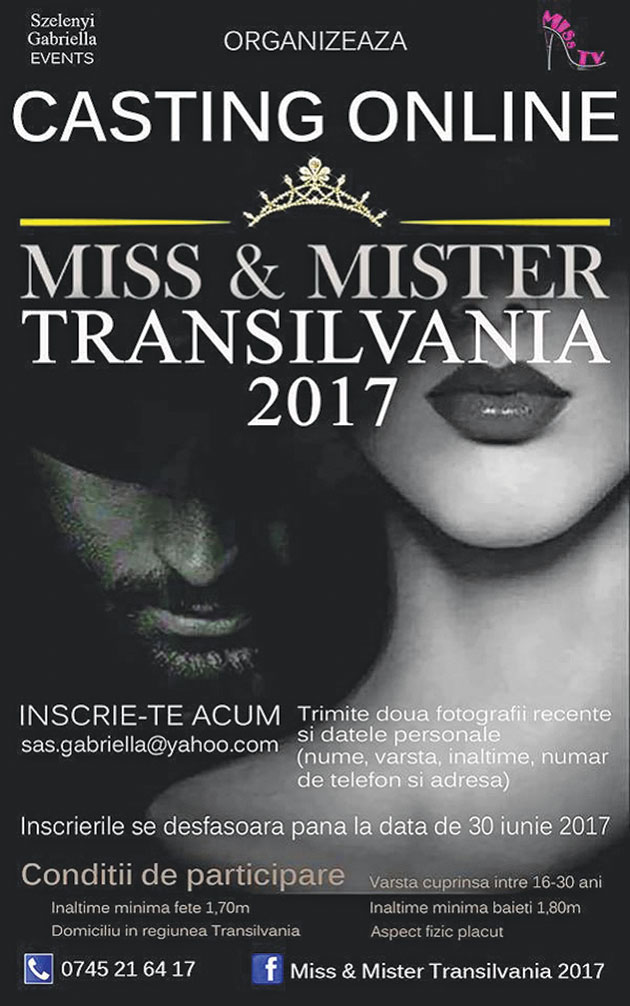 Înscrieri pentru Miss și Mister Transilvania 2017