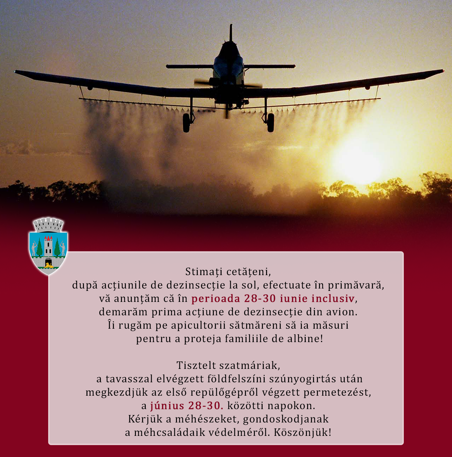 Țânțarii, combătuți cu avionul în cadrul unei acțiuni de dezinsecție la Satu Mare