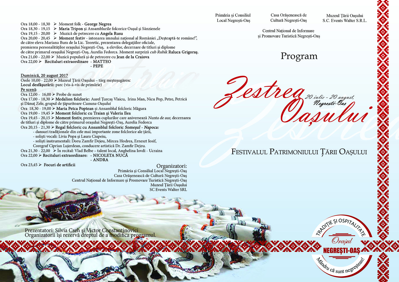 Festivalul Zestrea Oașului aduce la sfârșitul săptămânii la Negrești-Oaș artiști de renume