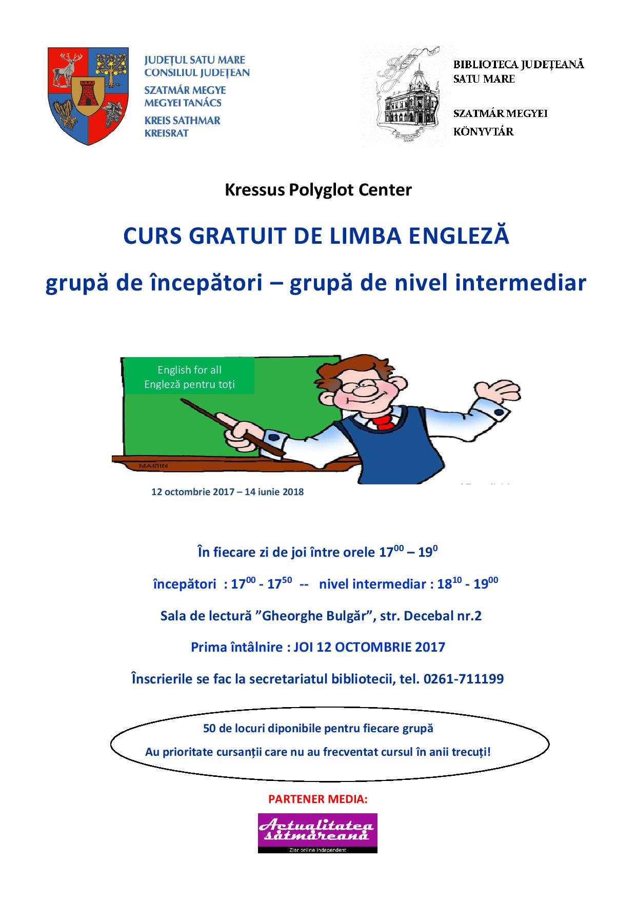 Biblioteca Județeană organizează un curs gratuit de engleză