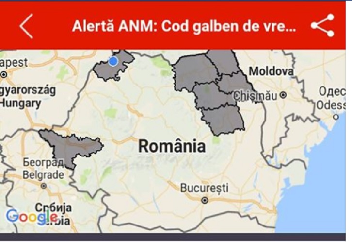 ALERTĂ ANM: Cod galben de vreme severă la Satu Mare