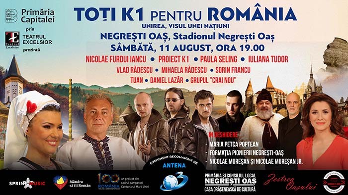 Concert de excepție la Negrești: „Toți K1 pentru România – Unirea, Visul unei Națiuni”