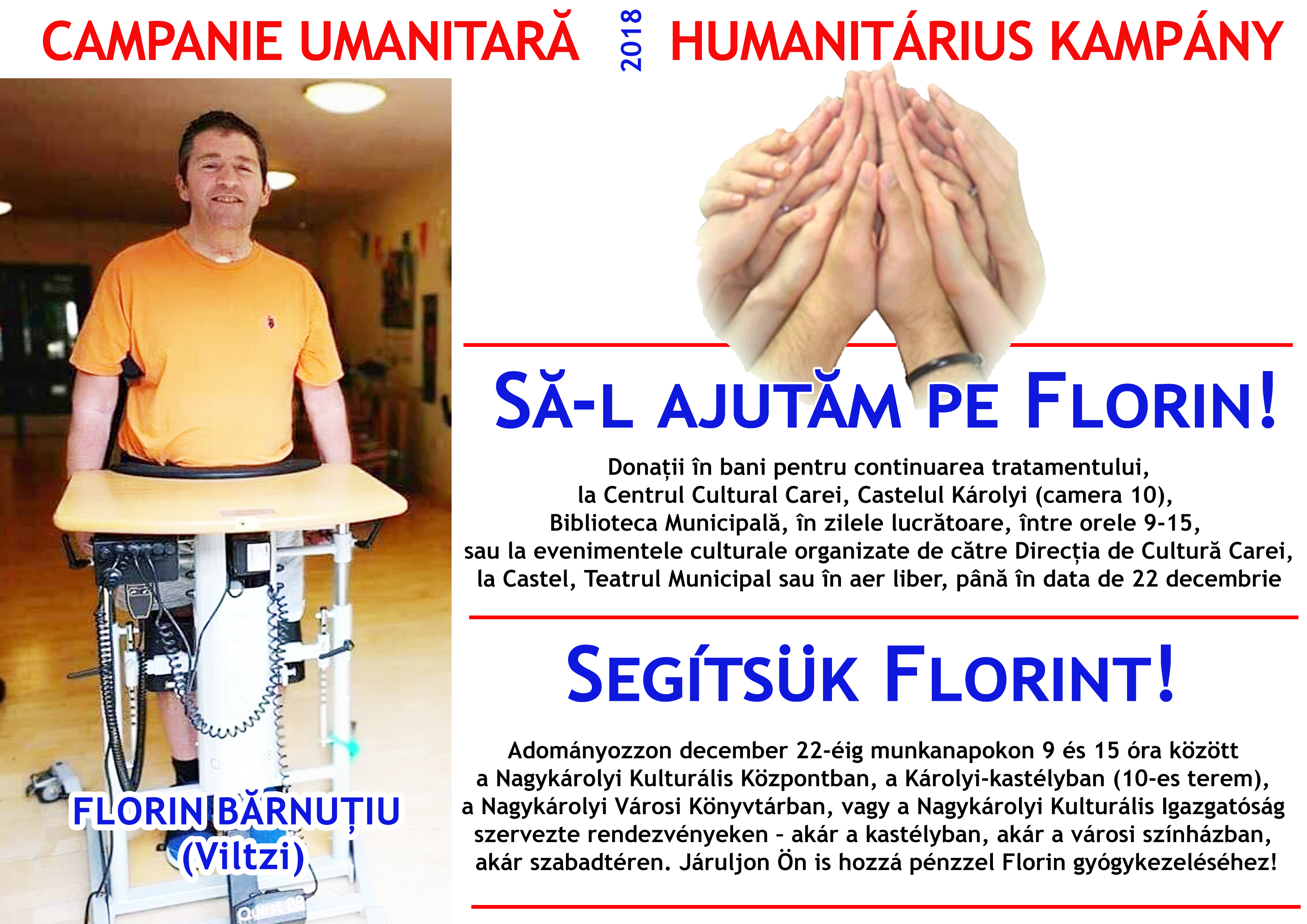 Campanie umanitară la Carei: ”Să-l ajutăm pe Florin”