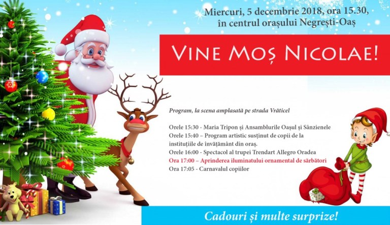 Moș Nicolae vine la Negrești cu un spectacol și multe surprize pentru copii