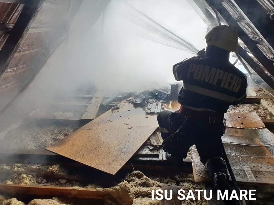 FOTOGALERIE. Incendiu lângă Satu Mare. Cauza, coș de fum necurățat