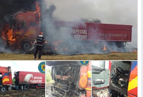 FOTOGALERIE. TIR în FLĂCĂRI la Satu Mare. Pompierii au INTERVENIT promt