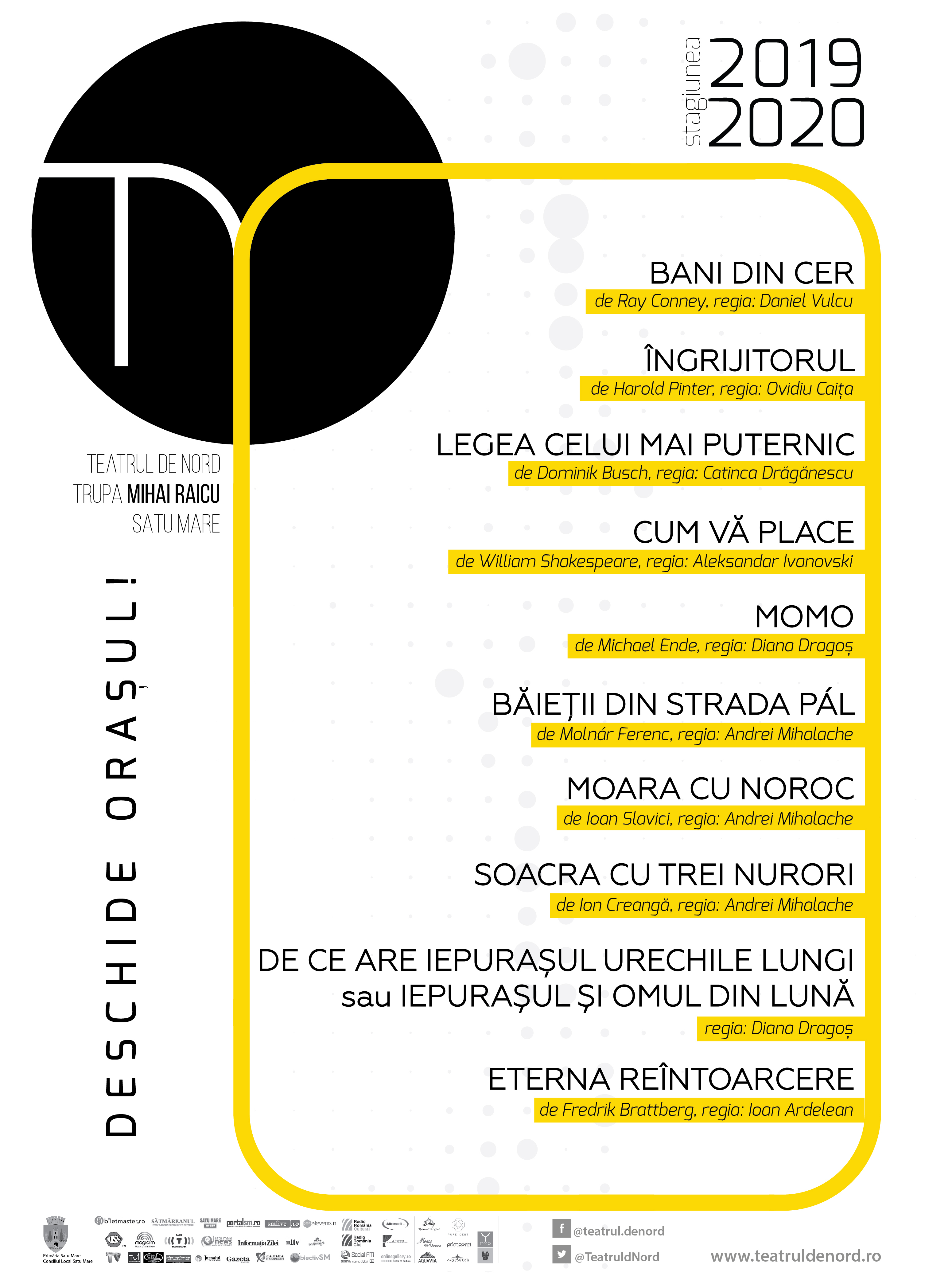 Titlurile Stagiunii 2019 – 2020 de la Teatrul de Nord Satu Mare