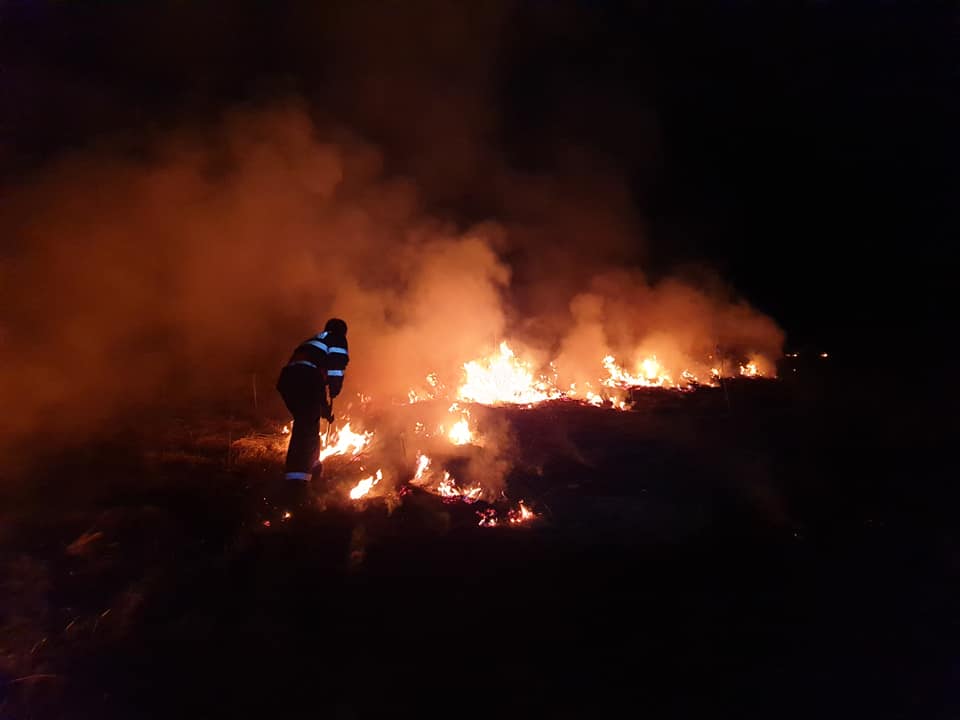 VIDEO/FOTO. Incendiu MARE de vegetație uscată. Două ore s-au LUPTAT pompierii cu FLĂCĂRILE