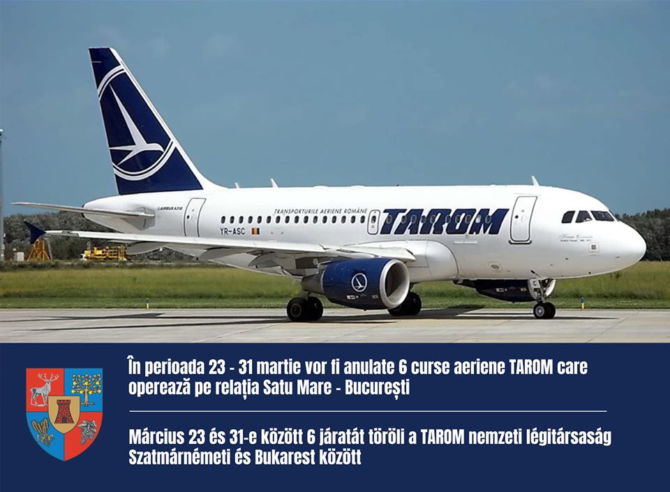Tarom anulează șase curse aeriene la Satu Mare