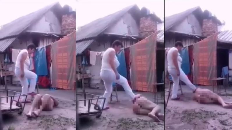 VIDEO. FEMEIA cu chip de BESTIE. BĂTUTĂ cu BESTIALITATE. O bătrână neajutorată, dezbrăcată şi căzută la pământ, LOVITĂ de o femeie