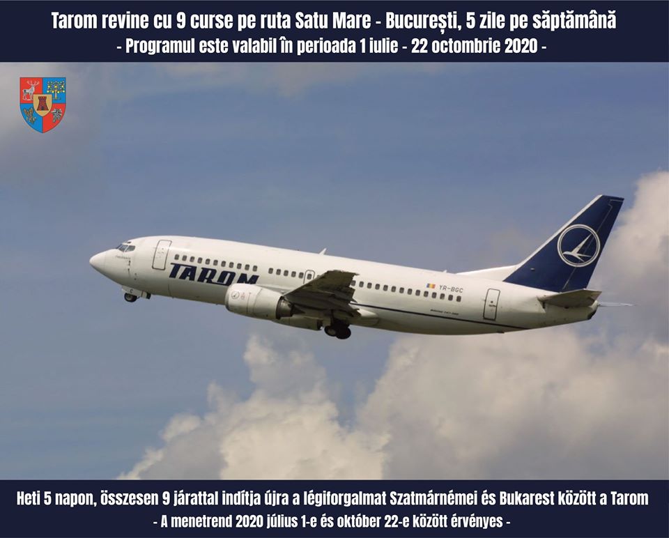 Tarom reia cursele zilnice de la Satu Mare