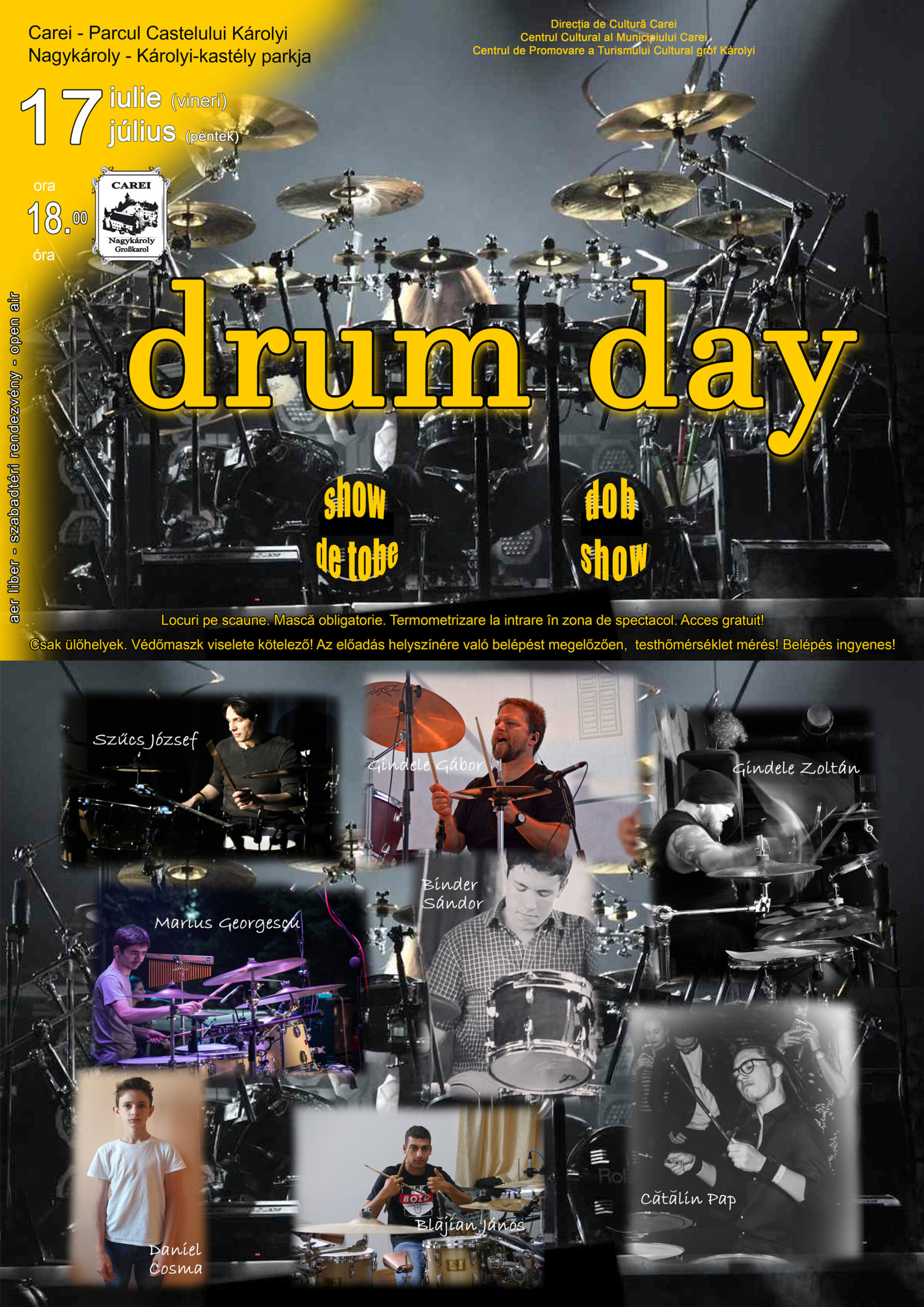 Show de tobe, „DRUM DAY”, cu opt toboșari în Parcul din Carei