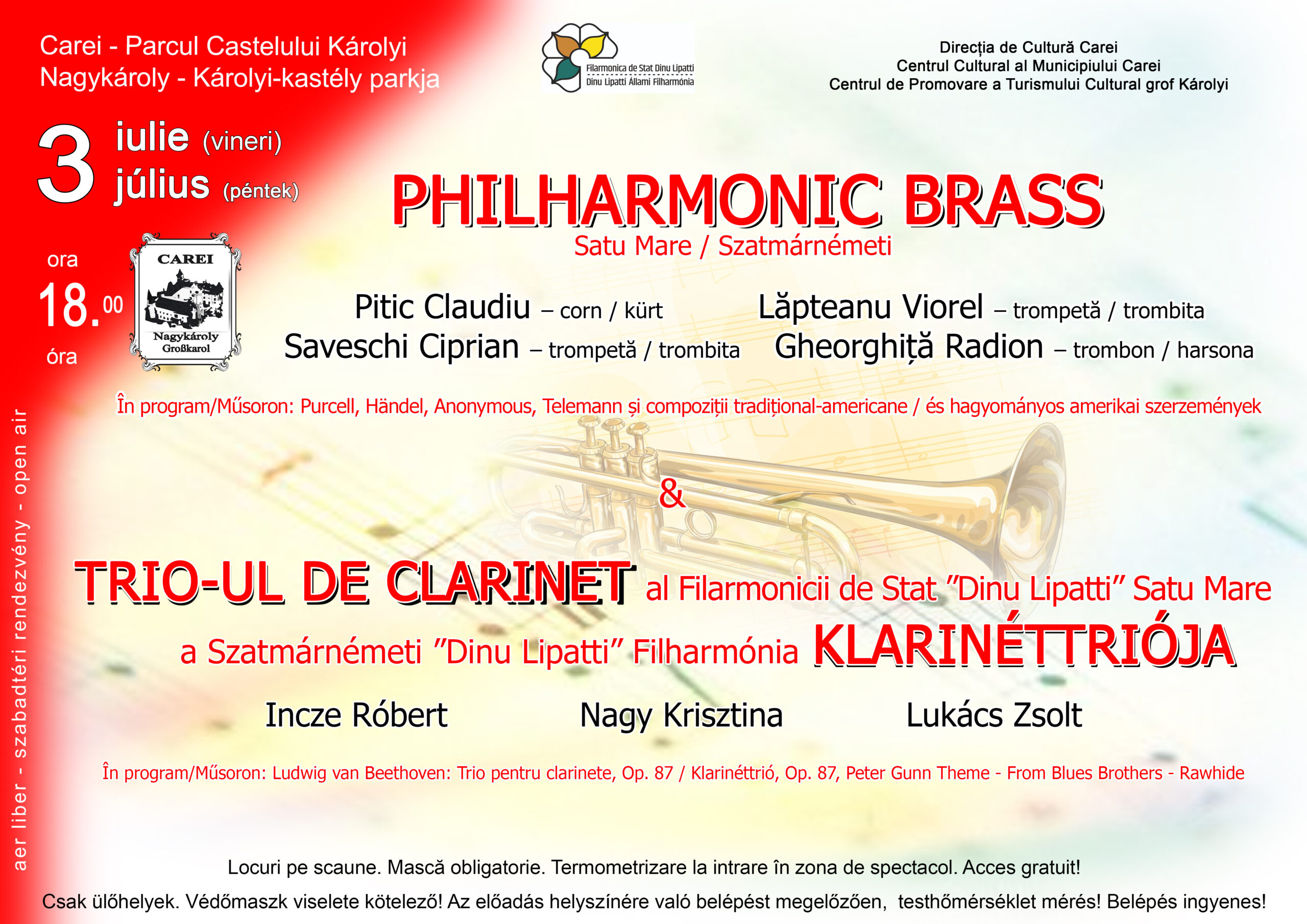 Concert la Carei pe data de 3 iulie susținut de două formații de suflători din Satu Mare