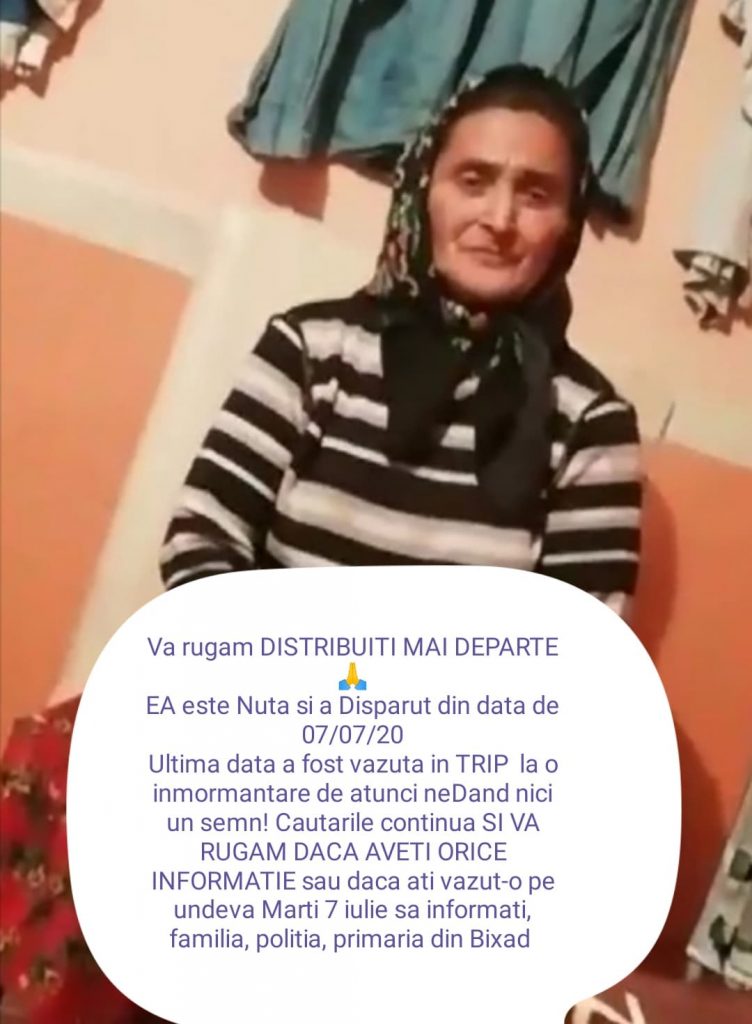 Femeia dispărută a fost găsită moartă  într-o pădure