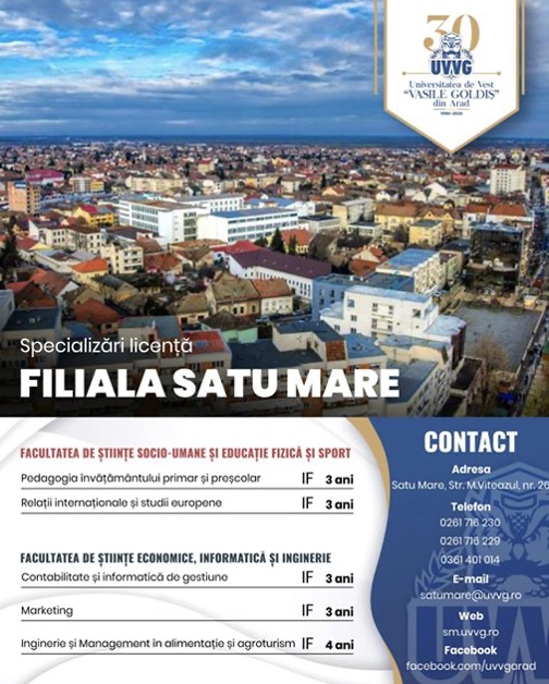 Se reiau înscrierile la Universitatea de Vest „Vasile Goldiș” din Arad, Filiala Satu Mare