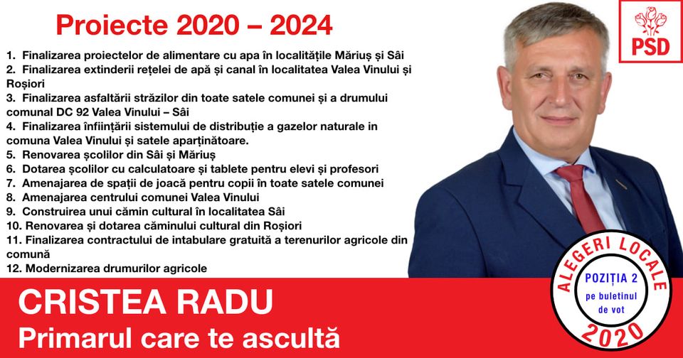 Radu Cristea, primarul de ieri, de azi și de mâine al comunei Valea Vinului