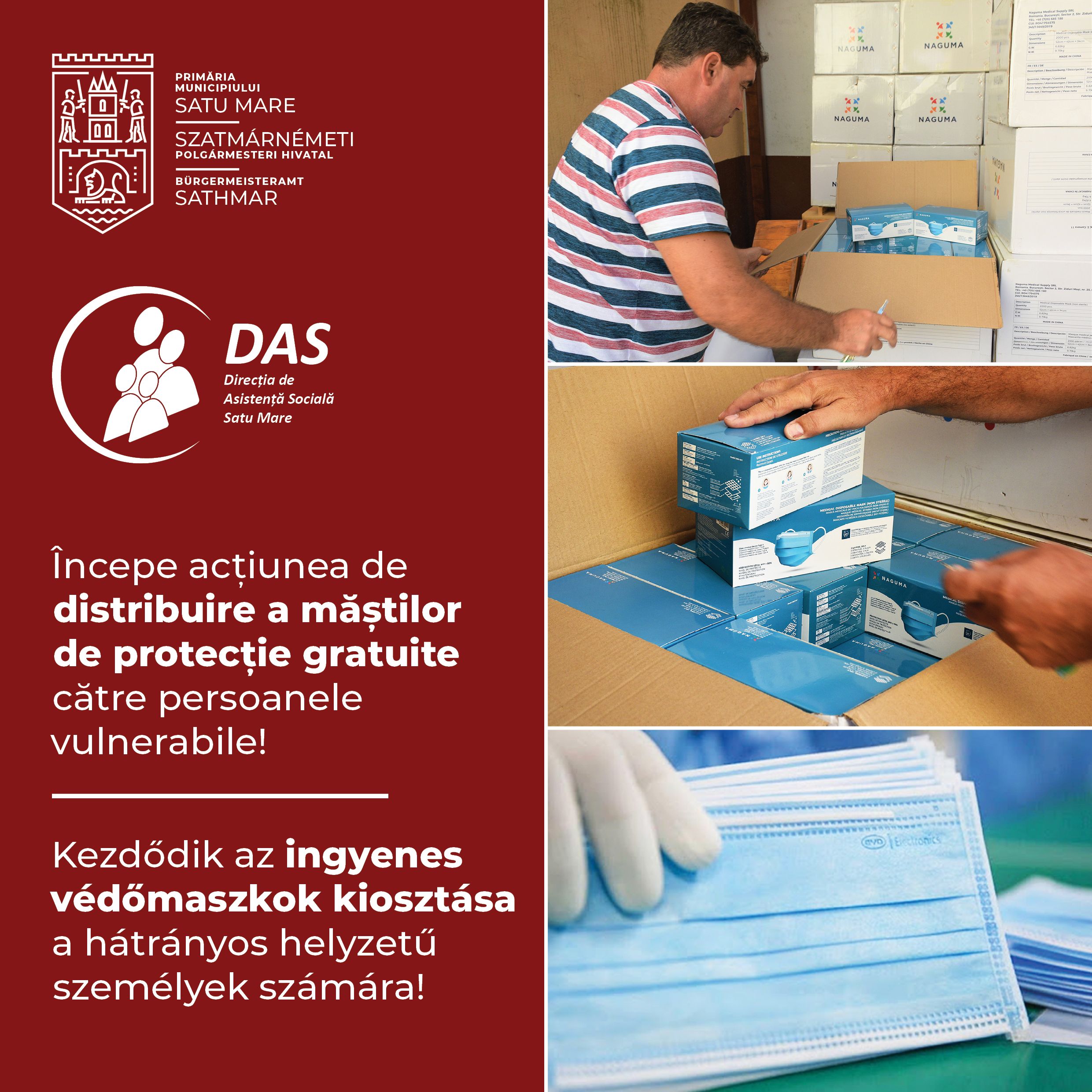 Direcția de Asistență Socială Satu Mare distribuie măști gratuite persoanelor nevoiașe