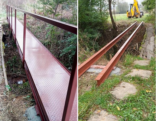 Punte pietonală metalică peste râul Homorod