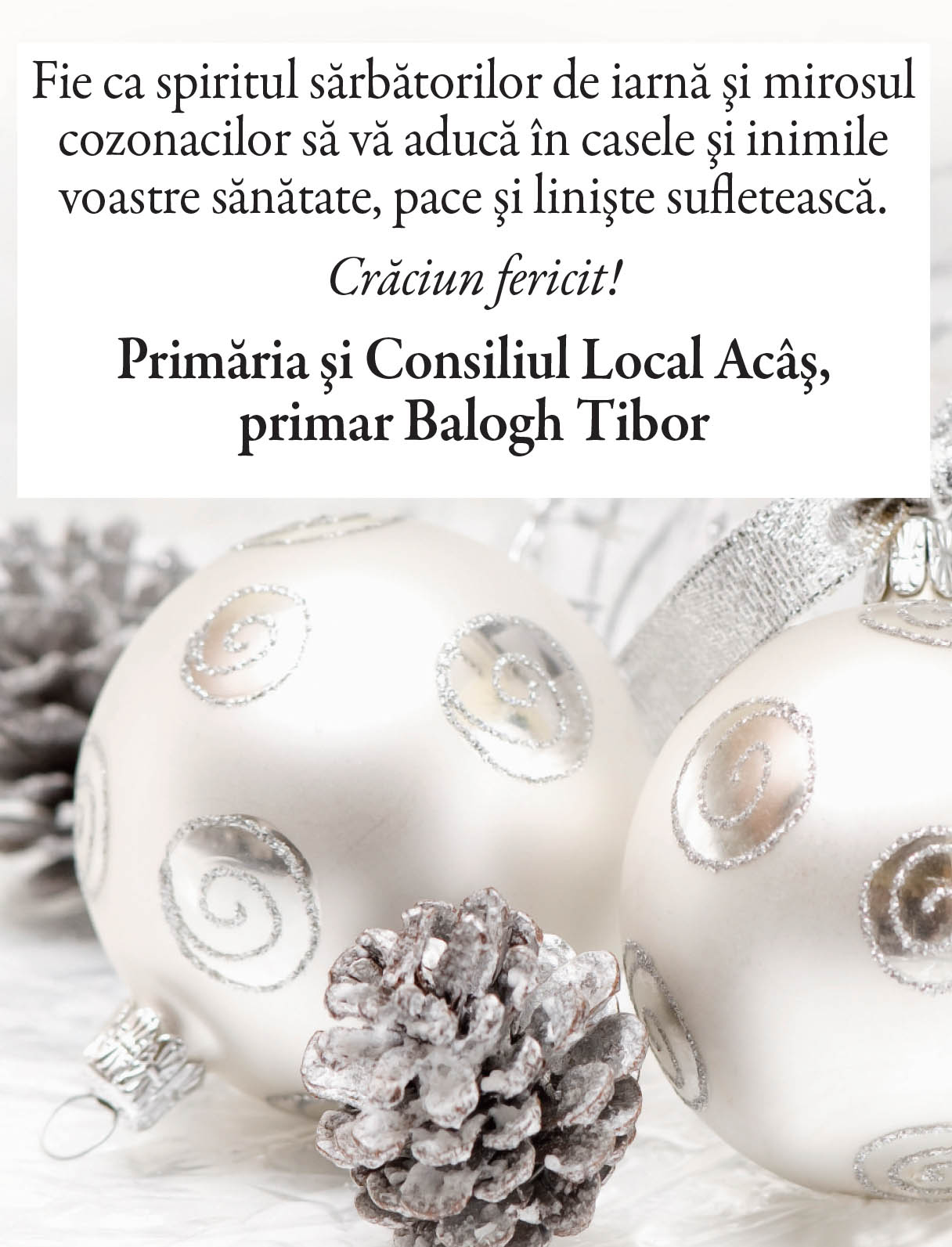 Felicitare Crăciun. Primăria ACÂŞ