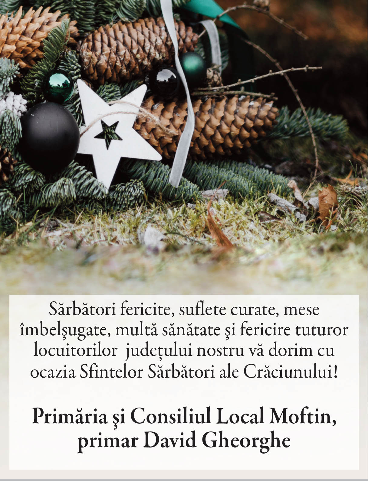 Felicitare Crăciun. Primăria MOFTIN