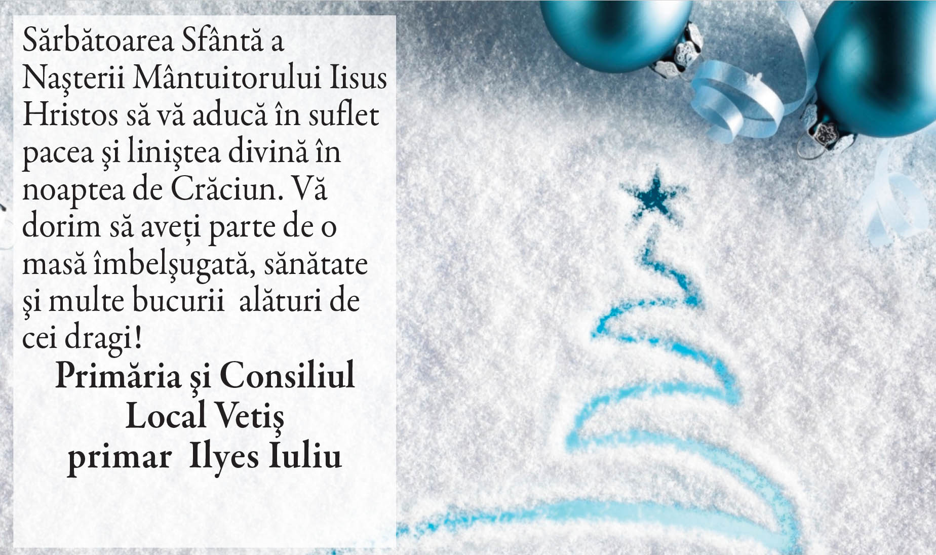 Felicitare Crăciun. Primăria VETIŞ