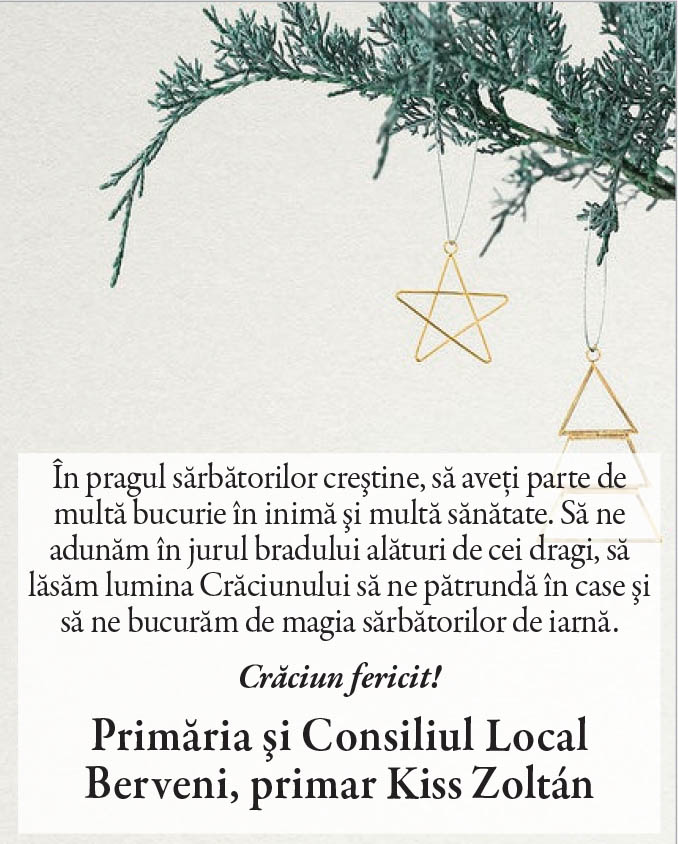 Felicitare Craciun. Primaria BERVENI