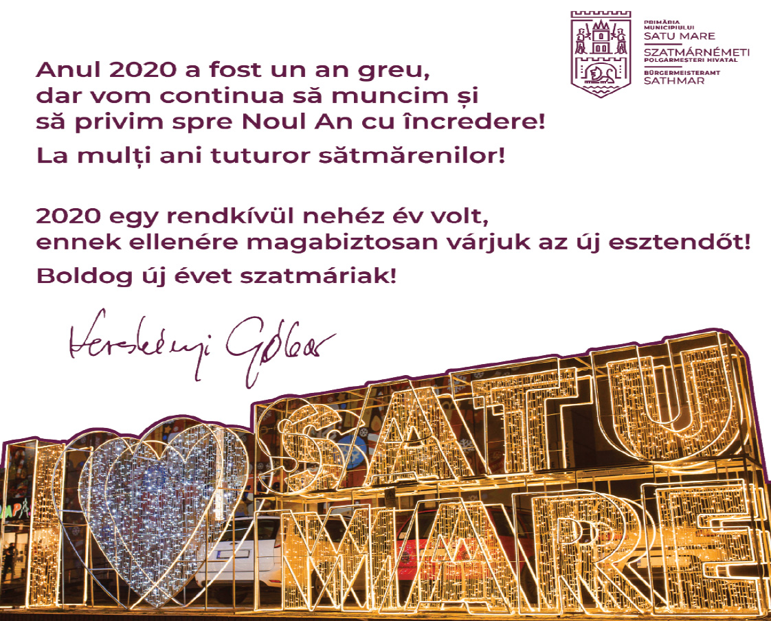 Felicitare de ANUL NOU. Primăria Satu Mare, primar Kereskényi Gábor