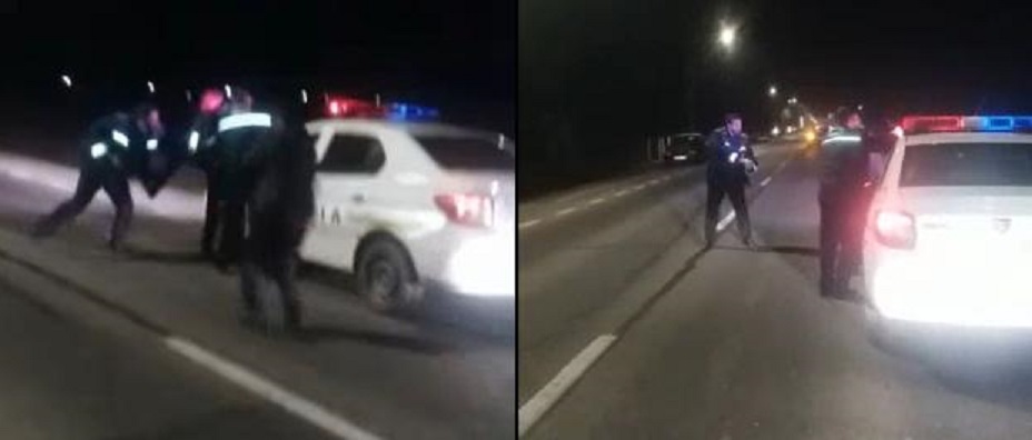 Un poliţist sătmărean s-a apărat  cu pistolul de un bărbat beat care l-a lovit cu pumnii şi picioarele