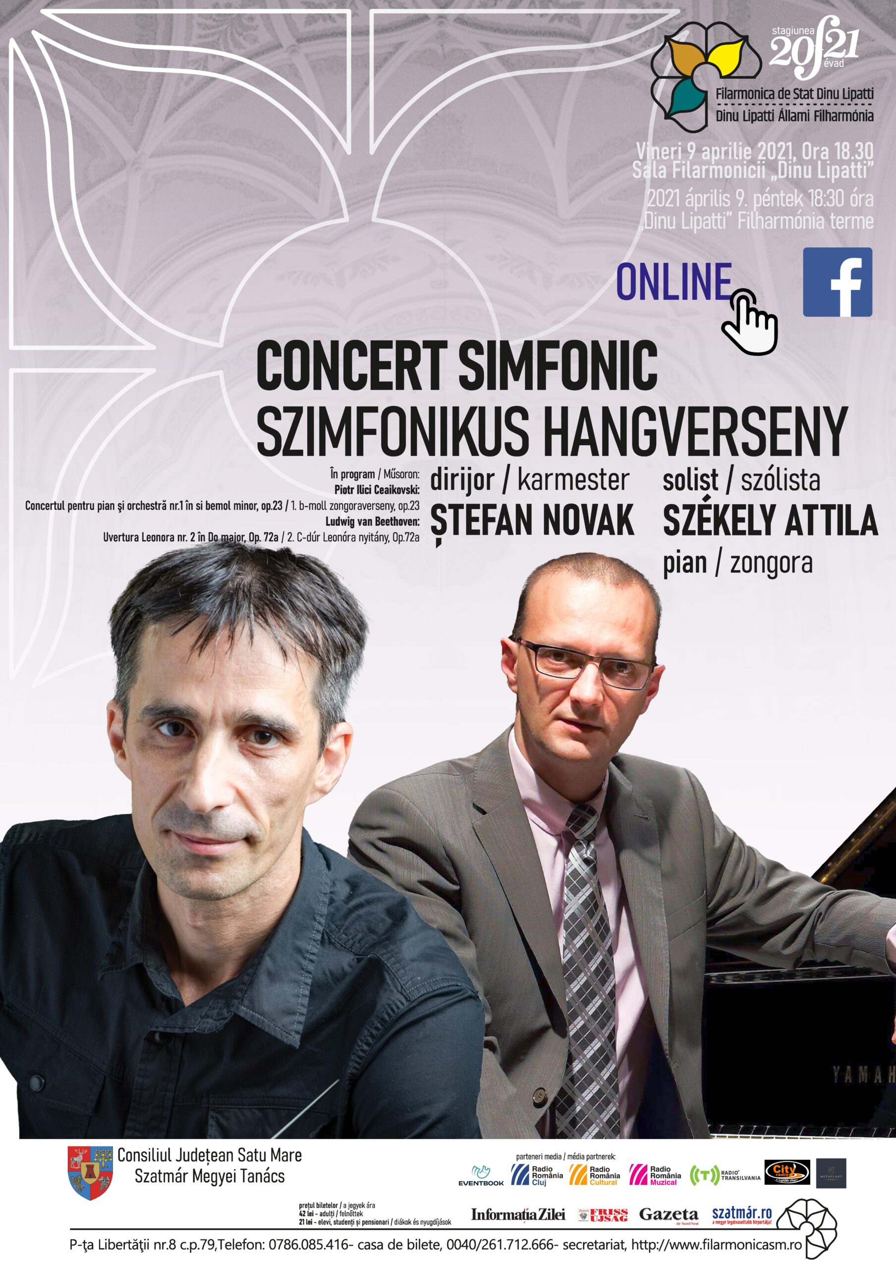 Pianul lui Szekely Attila sub bagheta lui Ștefan Novak ne va redescoperi imaginaţia lui Ceaikoski şi a lui Beethoven