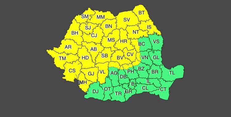 Cod galben în aproape toată țara