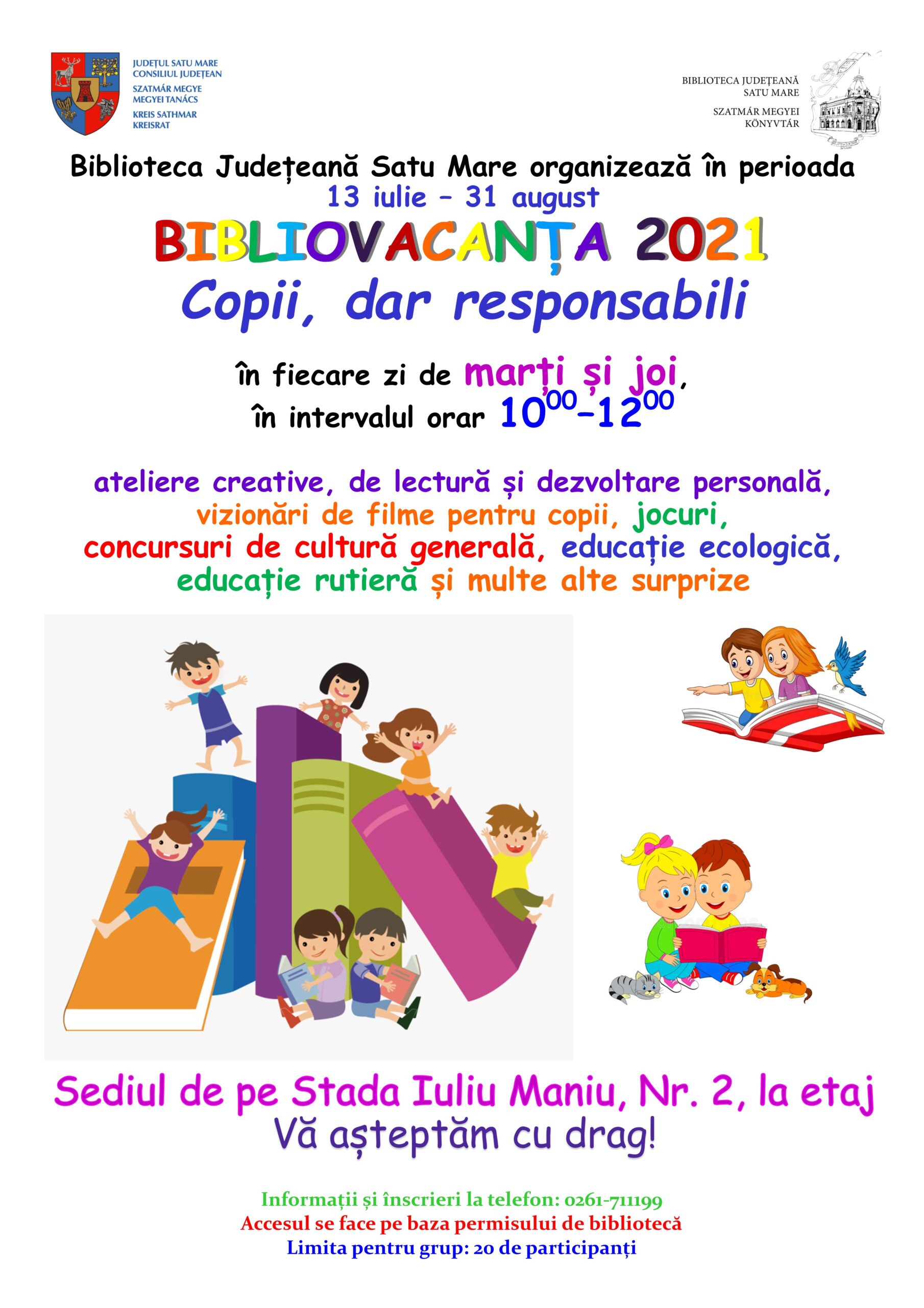 „BiblioVacanța”, proiect reluat de Biblioteca Județeană Satu Mare