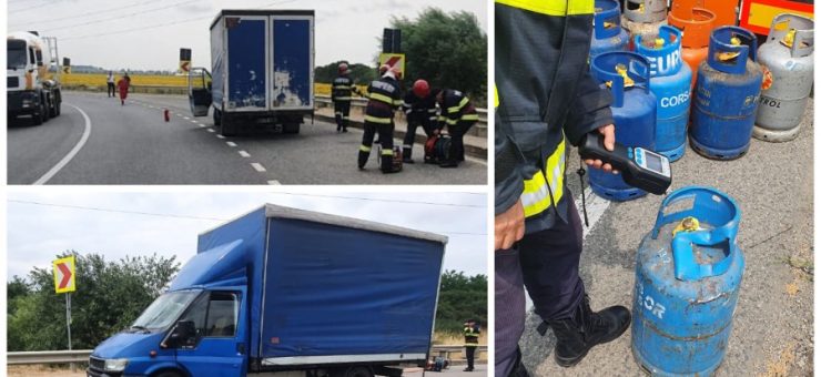 Au căzut butelii cu gaz dintr-un tir. Risc de explozie pe DN 19, Satu Mare – Oradea