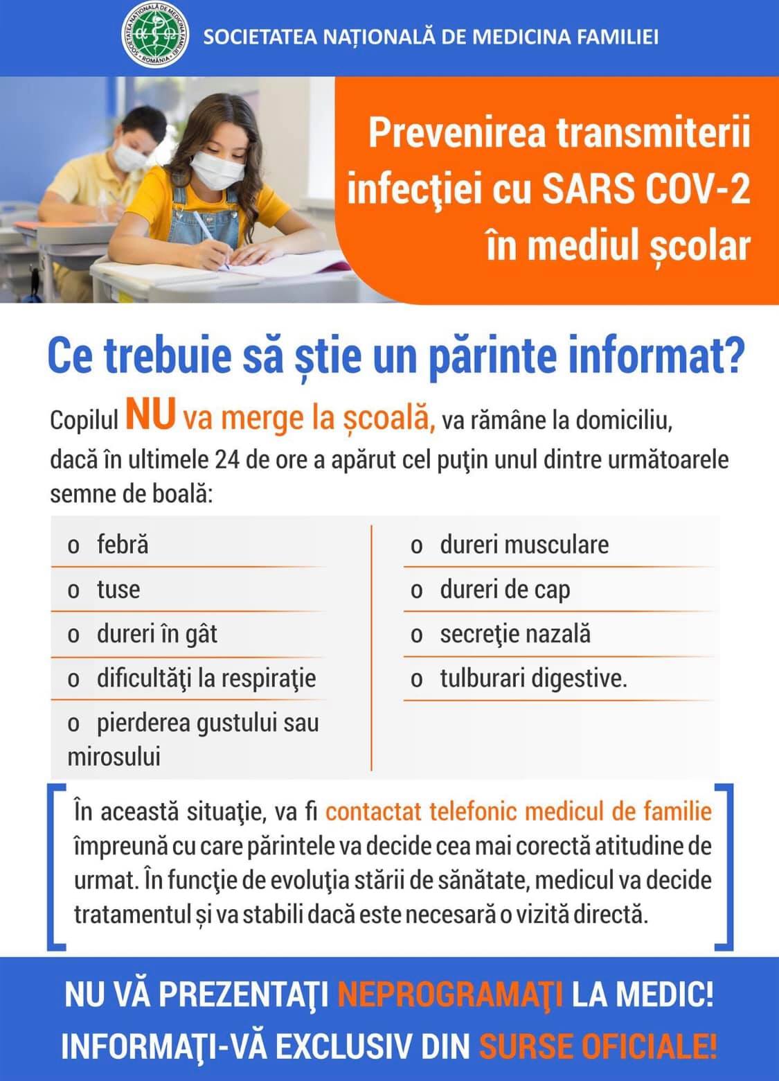 Prevenirea transmiterii infectiei cu SARS COV-2 în mediul școlar