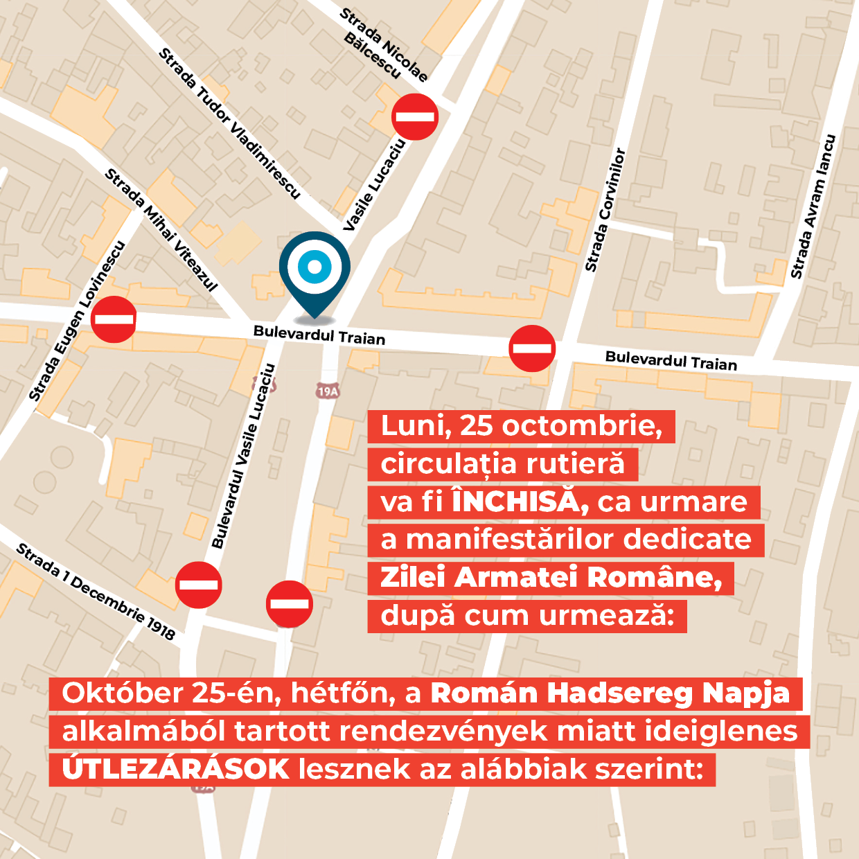 Primăria anunţă ca vor fi restricţii de circulaţie de ziua armatei