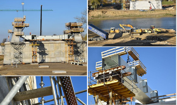 FOTOGALERIE. Au fost montate primele grinzi la podul peste râul Someș