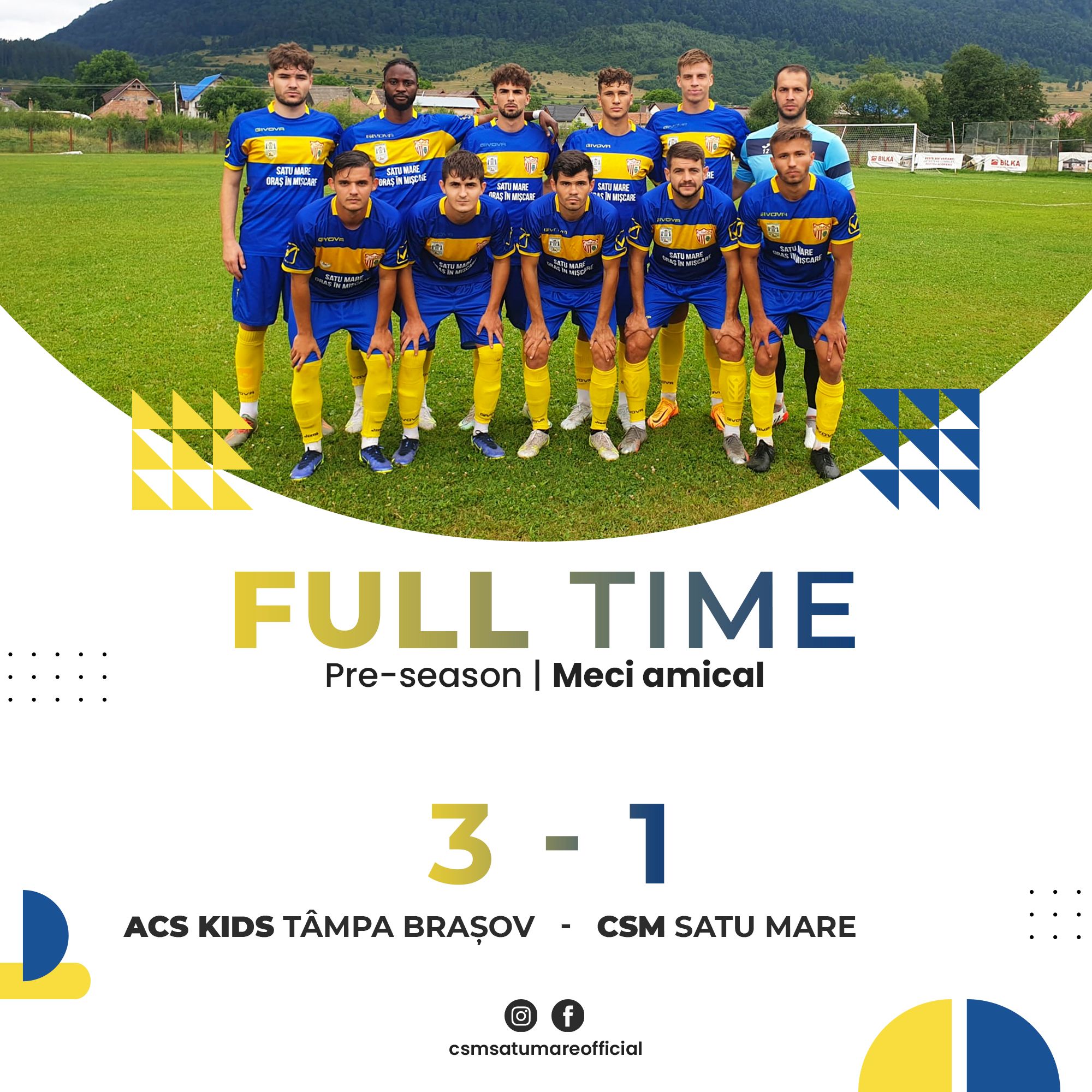 Liga a 3-a : ACS KIDS Tâmpa Brașov- CSM Satu Mare 3-1. Amical pierdut pe mâna arbitajului!