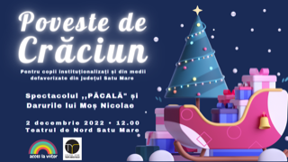 După doi ani de restricții, copiii vor veni din nou la Teatrul de Nord Satu Mare la ,,Poveste de Crăciun”.  610 copii instituționalizați și din medii defavorizate au întâlnire cu Moșul și povestea lui ,,PĂCALĂ”