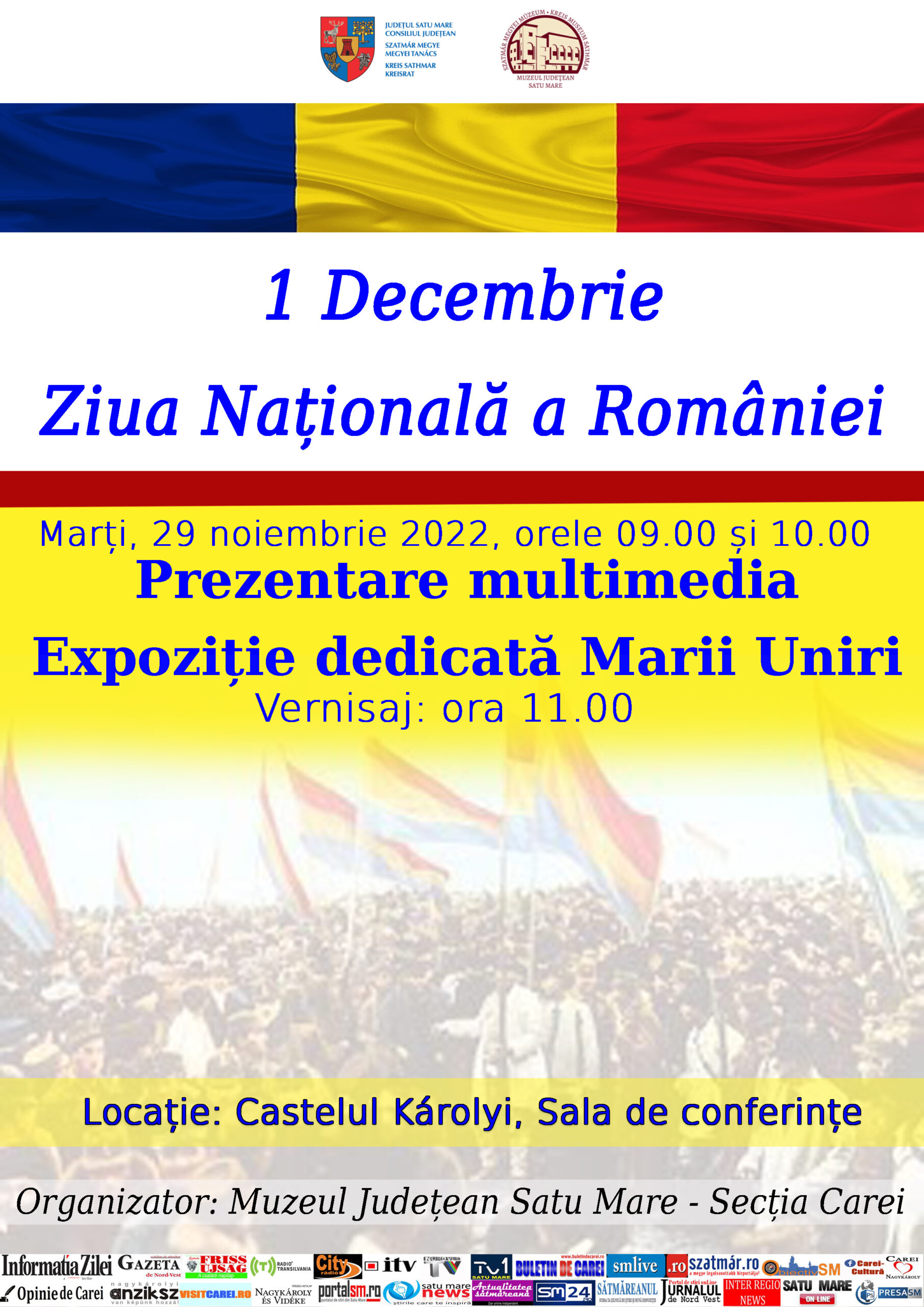 Prezentare multimedia și expoziție organizată de Muzeul Județean Satu Mare - Secția Carei cu ocazia Zilei Naționale, la Carei